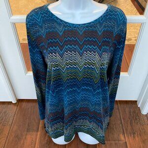 Erin London Lightweight Knit Pullover Sweater Boho Print Large